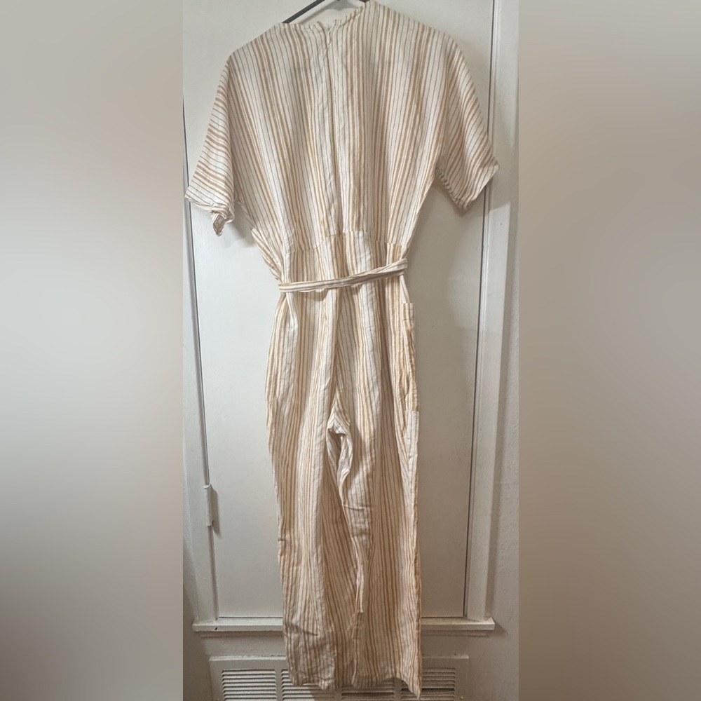 Topshop Linen Cotton Blend Mustard Yellow White Striped Jumpsuit US Size 10 - Picture 9 of 15